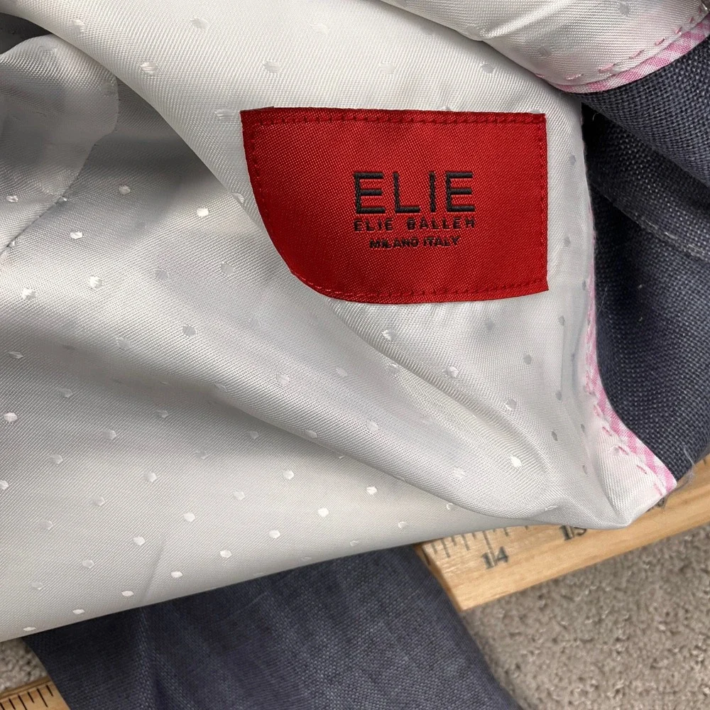 Elie Balleh Blazer Boys XL/18-20 Blue‎ Linen White Elbow Patch Academia Italian